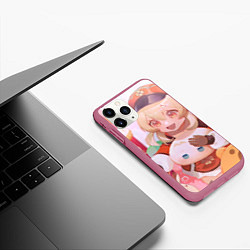 Чехол iPhone 11 Pro матовый Genshin Impact Кли happy, цвет: 3D-малиновый — фото 2