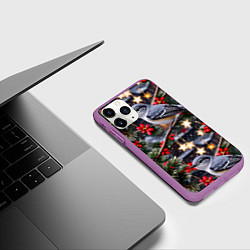 Чехол iPhone 11 Pro матовый Рождественская птица пересмешник, цвет: 3D-фиолетовый — фото 2