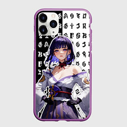 Чехол iPhone 11 Pro матовый Сёгун Райден- рунические надписи, цвет: 3D-фиолетовый