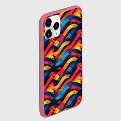 Чехол iPhone 11 Pro матовый Разноцветные полосы волны, цвет: 3D-малиновый — фото 2