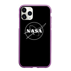 Чехол iPhone 11 Pro матовый NASA белое лого, цвет: 3D-фиолетовый