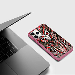Чехол iPhone 11 Pro матовый Красный череп в камне, цвет: 3D-малиновый — фото 2