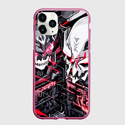 Чехол iPhone 11 Pro матовый Два черепа и красные полосы, цвет: 3D-малиновый