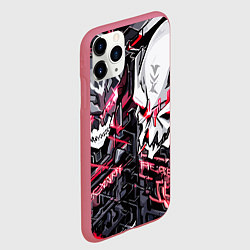 Чехол iPhone 11 Pro матовый Два черепа и красные полосы, цвет: 3D-малиновый — фото 2