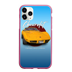 Чехол iPhone 11 Pro матовый Американский маслкар Chevrolet Corvette, цвет: 3D-малиновый