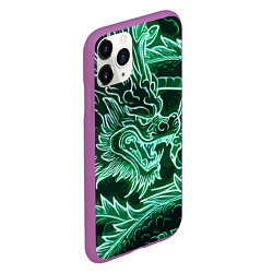 Чехол iPhone 11 Pro матовый Неоновый дракон - ирезуми, цвет: 3D-фиолетовый — фото 2