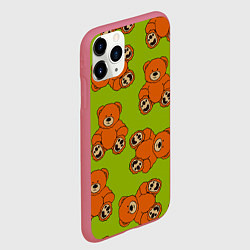 Чехол iPhone 11 Pro матовый Плюшевые мишки на зеленом фоне, цвет: 3D-малиновый — фото 2