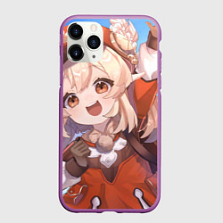 Чехол iPhone 11 Pro матовый Genshin Impact Кли милая happy, цвет: 3D-фиолетовый