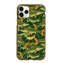 Чехол iPhone 11 Pro матовый Камуфляж рыболова - рыба щука, цвет: 3D-коричневый