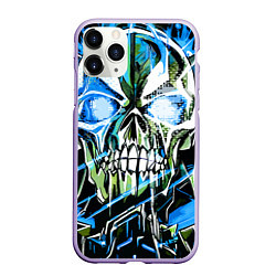 Чехол iPhone 11 Pro матовый Синий адский череп, цвет: 3D-светло-сиреневый