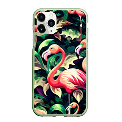 Чехол iPhone 11 Pro матовый Камуфляж розовый фламинго