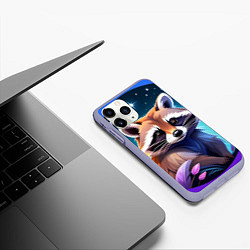 Чехол iPhone 11 Pro матовый Енот мультяшный красочный, цвет: 3D-светло-сиреневый — фото 2