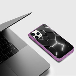 Чехол iPhone 11 Pro матовый Чёрные плиты разломы броня, цвет: 3D-фиолетовый — фото 2