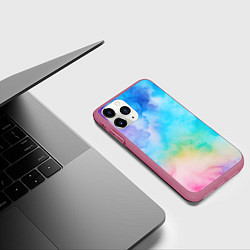 Чехол iPhone 11 Pro матовый Цветные разводы акварели, цвет: 3D-малиновый — фото 2
