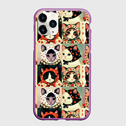 Чехол iPhone 11 Pro матовый Кот Алёнка - поп арт, цвет: 3D-фиолетовый