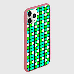 Чехол iPhone 11 Pro матовый Зелёные и белые квадраты, цвет: 3D-малиновый — фото 2