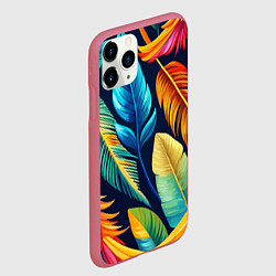 Чехол iPhone 11 Pro матовый Пёстрые пёрышки попугаев, цвет: 3D-малиновый — фото 2