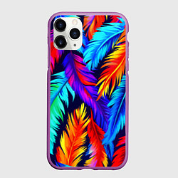 Чехол iPhone 11 Pro матовый Яркие перья птицы колибри, цвет: 3D-фиолетовый