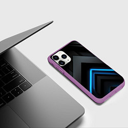 Чехол iPhone 11 Pro матовый Синее неоновое свечение на объемной черной абстрак, цвет: 3D-фиолетовый — фото 2