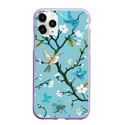 Чехол iPhone 11 Pro матовый Колибри ветка цветущего сада