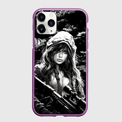 Чехол iPhone 11 Pro матовый Брюнетка снайпер, цвет: 3D-фиолетовый