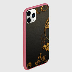 Чехол iPhone 11 Pro матовый Объемные золотые узоры на черной ткани лепнина, цвет: 3D-малиновый — фото 2