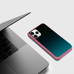 Чехол iPhone 11 Pro матовый Чёрно голубой бирюзовый градиент, цвет: 3D-малиновый — фото 2