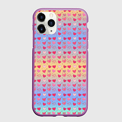 Чехол iPhone 11 Pro матовый Много сердечек, цвет: 3D-фиолетовый