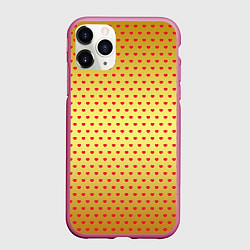 Чехол iPhone 11 Pro матовый Красные сердечки на золотом фоне