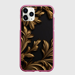Чехол iPhone 11 Pro матовый Золотые узоры на черном лепнина, цвет: 3D-малиновый