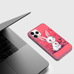 Чехол iPhone 11 Pro матовый Зайчик с цветочками и сердечками, цвет: 3D-малиновый — фото 2