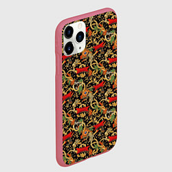Чехол iPhone 11 Pro матовый Яркая абстракция на черном фоне, цвет: 3D-малиновый — фото 2