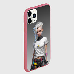 Чехол iPhone 11 Pro матовый Блондинка в белой футболке Cyberpunk 2077, цвет: 3D-малиновый — фото 2