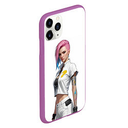 Чехол iPhone 11 Pro матовый Девушка в белом Cyberpunk 2077, цвет: 3D-фиолетовый — фото 2