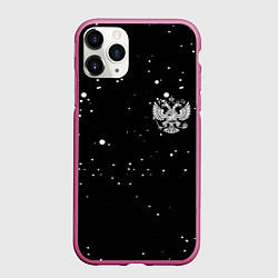 Чехол iPhone 11 Pro матовый Россия герб рф текстура, цвет: 3D-малиновый