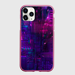 Чехол iPhone 11 Pro матовый Неоновые огни квадратов, цвет: 3D-малиновый