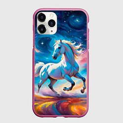 Чехол iPhone 11 Pro матовый Космический скакун, цвет: 3D-малиновый