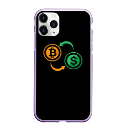 Чехол iPhone 11 Pro матовый Криптовалюта биткоин и доллар, цвет: 3D-светло-сиреневый