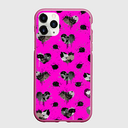 Чехол iPhone 11 Pro матовый Брызги и капли в форме черного сердца, цвет: 3D-малиновый