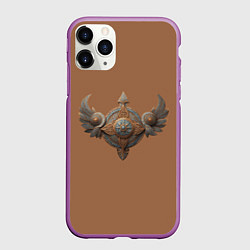 Чехол iPhone 11 Pro матовый Защитный орнамент с крыльями из дерева, цвет: 3D-фиолетовый