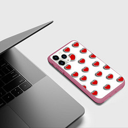Чехол iPhone 11 Pro матовый Стикеры наклейки объемные сердечки, цвет: 3D-малиновый — фото 2