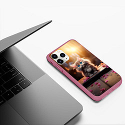 Чехол iPhone 11 Pro матовый Милый котенок 14 февраля, цвет: 3D-малиновый — фото 2