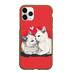Чехол iPhone 11 Pro матовый Влюбленные белые кошечки, цвет: 3D-коричневый