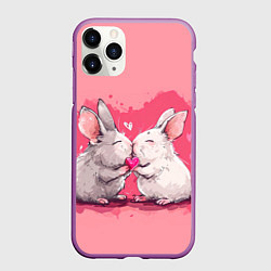 Чехол iPhone 11 Pro матовый Милые влюбленные кролики