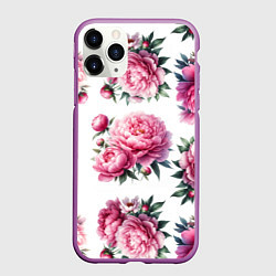 Чехол iPhone 11 Pro матовый Розовые цветы пиона, цвет: 3D-фиолетовый