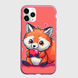 Чехол iPhone 11 Pro матовый Милый лисенок с сердечком, цвет: 3D-малиновый