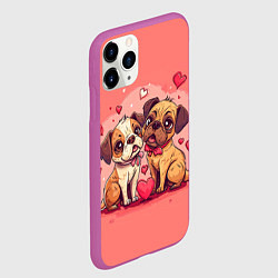 Чехол iPhone 11 Pro матовый Влюбленный щенки, цвет: 3D-фиолетовый — фото 2