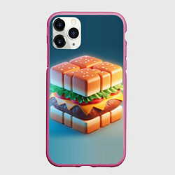 Чехол iPhone 11 Pro матовый Абстрактный гамбургер в форме куба, цвет: 3D-малиновый