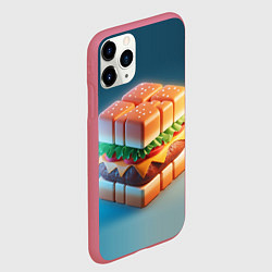 Чехол iPhone 11 Pro матовый Абстрактный гамбургер в форме куба, цвет: 3D-малиновый — фото 2