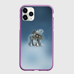 Чехол iPhone 11 Pro матовый Белый северный медведь в стиле стимпанк, цвет: 3D-фиолетовый